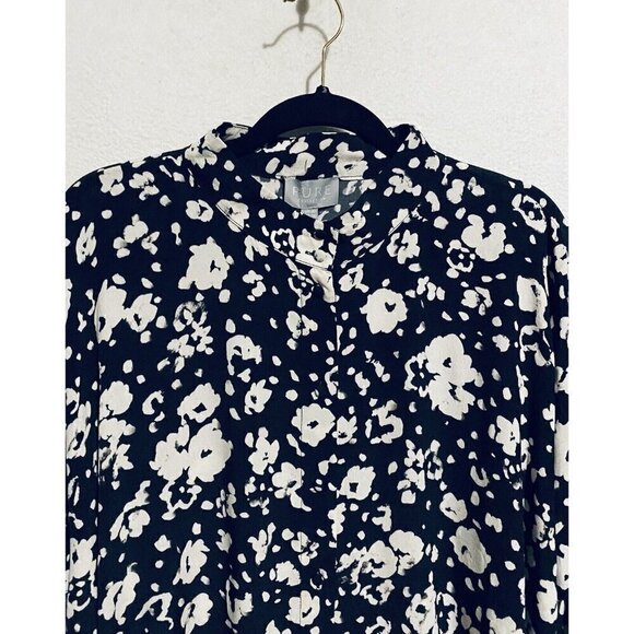 Pure Collection Top Womens 16 Black White Turtle Neck Drop Ruffle Shoulder - Picture 3 of 9